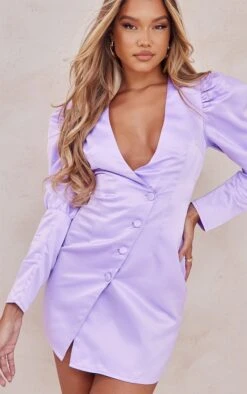Lilac Satin Puff Sleeve Asymmetric Button Blazer Dress 10 Lilac Satin Puff Sleeve Asymmetric Button Blazer Dress -Women Clothing Shop 8ddafb13650216e111d068f9fa0d2570d27ff42e cmw5579 4