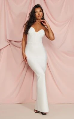 White Bandage Corset Split Back Maxi Dress