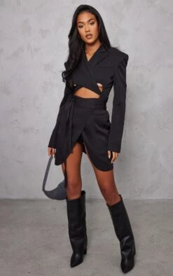 Tall Black Wrap Around Blazer Dress