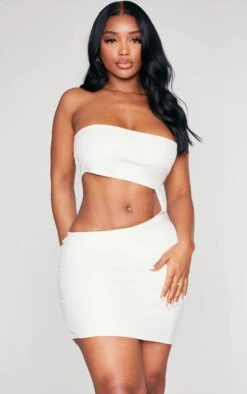 Shape Cream Faux Leather Cut Out Bandeau Mini Dress