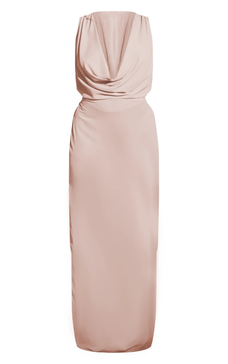 Plus Mushroom Sheer Chiffon Cowl Neck Maxi Dress 7 Plus Mushroom Sheer Chiffon Cowl Neck Maxi Dress - Image 5