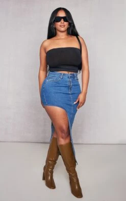 Shape Dark Blue Denim Split Side Midaxi Skirt