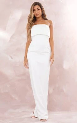BRIDAL White Satin Fold Bandeau Maxi Dress 9 BRIDAL White Satin Fold Bandeau Maxi Dress -Women Clothing Shop 9b3f5400ca3f65c7023c57025f56041e29767c9e cnd9184 3
