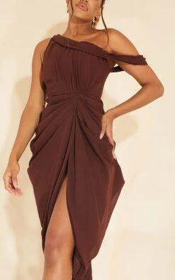 Chocolate Chiffon Asymmetric Strap Draped Midi Dress -Women Clothing Shop 9bcdd637a2c2c00e1bc6cea9e0e78f8346532c15 cmu6117 5