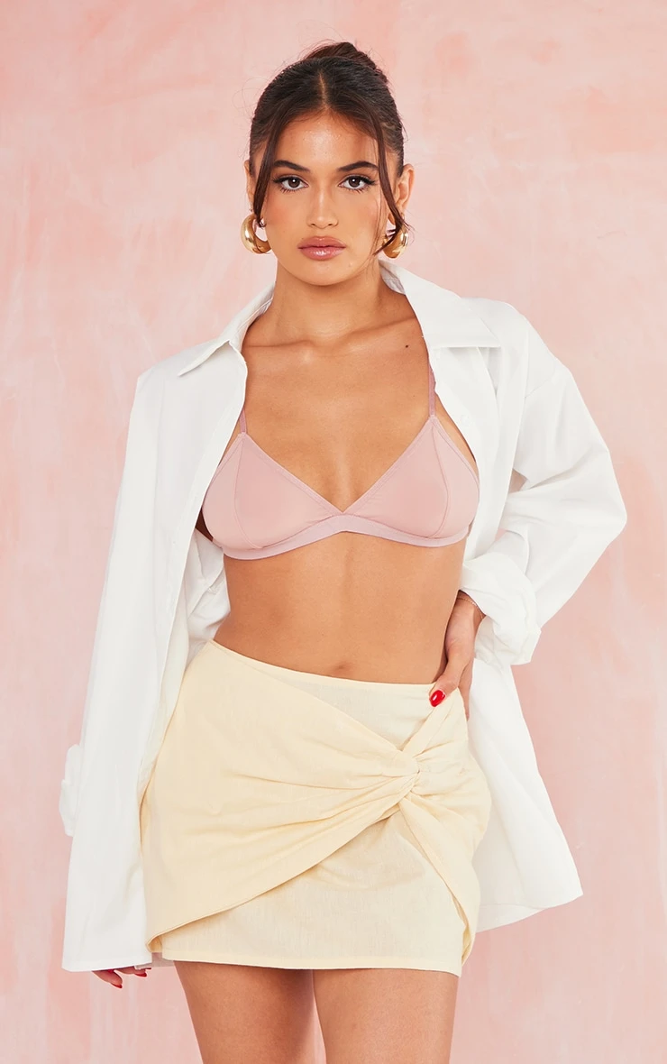 Stone Linen Look Knot Front Micro Mini Skirt 3 Stone Linen Look Knot Front Micro Mini Skirt