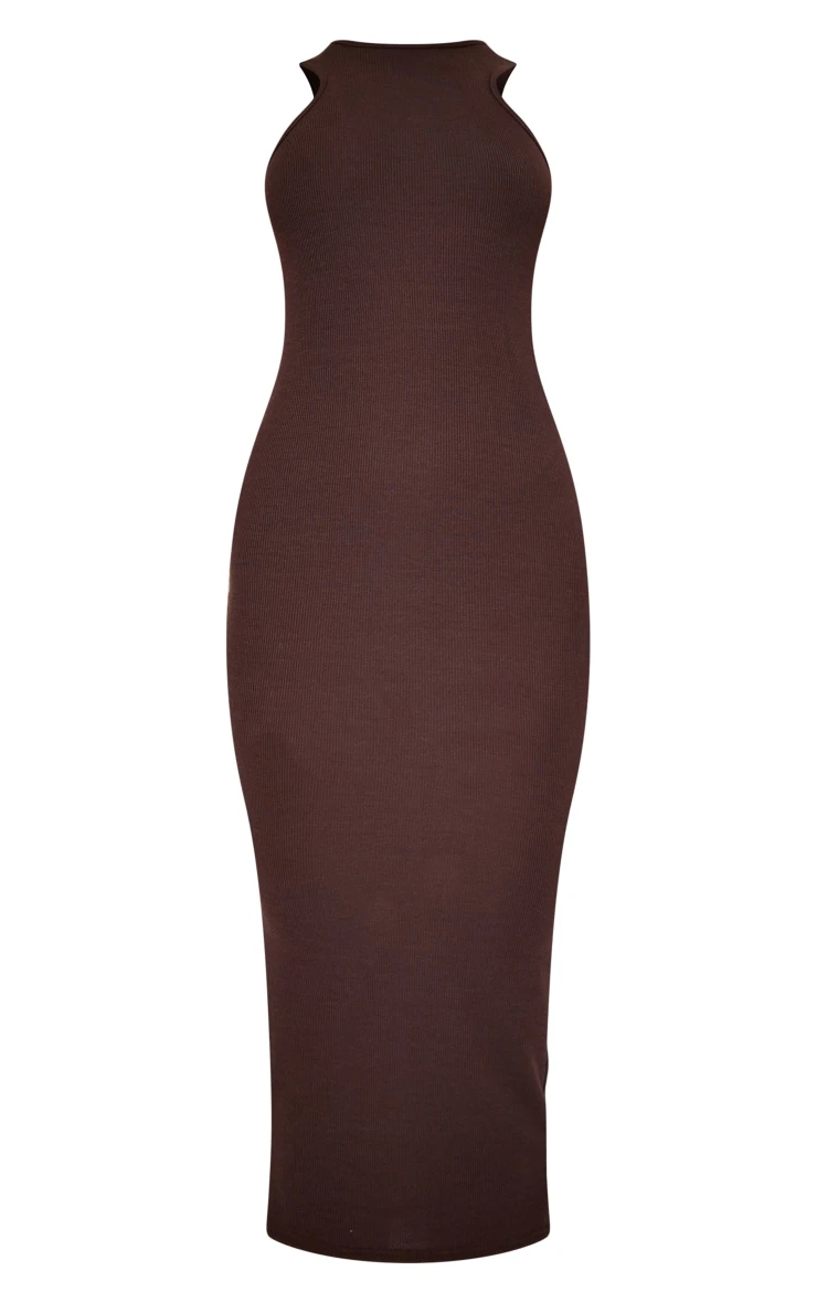 Chocolate Rib Binding Racer Neck Midi Dress 7 Chocolate Rib Binding Racer Neck Midi Dress - Image 5