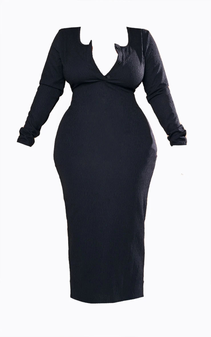 Plus Black Textured Button Up Midi Dress 7 Plus Black Textured Button Up Midi Dress - Image 5