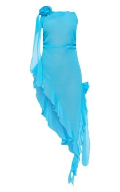 Blue Chiffon Rosette Detail Frill Hem Midi Dress -Women Clothing Shop 9eb4c287e0a4f380b5f32bc151c9713a631ab60e cne3768 5