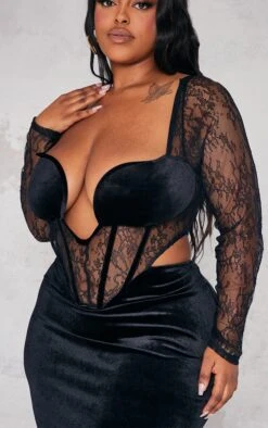 Plus Black Lace Detail Corset Velvet Midaxi Dress -Women Clothing Shop a20f011fb47281aa3d83b2cf1f61cdc1f77aa3d5 cnb4171 4