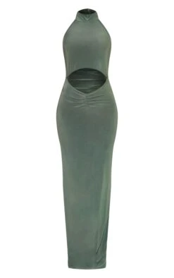 Khaki Slinky High Neck Cut Out Ruched Maxi Dress -Women Clothing Shop a2965619d517d014c8faea5a23c745f42ab84c37 cnd2287 5