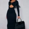 Black Structured Contour Wide Rib Button Down Midaxi Dress
