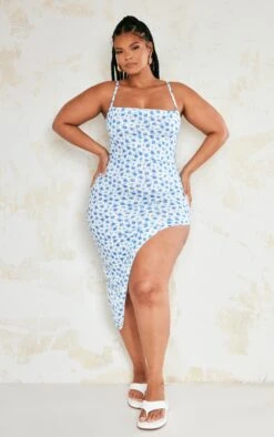 Plus Blue Ditsy Floral Lace Up Back Asymmetric Hem Midi Dress -Women Clothing Shop a3a195d744155d1694b5075d47ab2173f0d14fb4 cnd8703 3