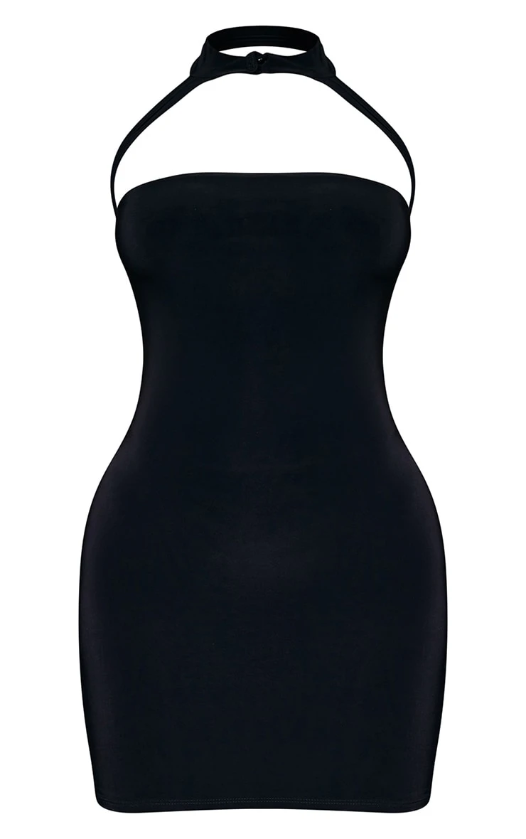 Black Slinky Choker Neck Detail Bodycon Dress 7 Black Slinky Choker Neck Detail Bodycon Dress - Image 5