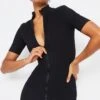 Black Zip Front Rib Short Sleeve Bodycon Dress -Women Clothing Shop ab54be436e67a1edb9a03eeb009dc70b7b97f904 cmm5018 1