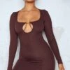 Chocolate Rib Trim Cut Out Long Sleeve Bodycon Dress -Women Clothing Shop acb1b7f039ec34d48a79773f561b3fdd0d617685 cna6885 3