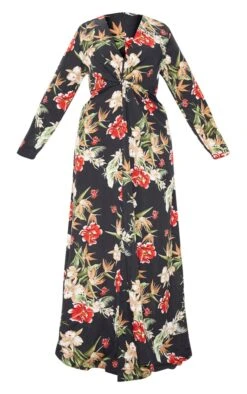 Plus Black Floral Twist Front Maxi Dress -Women Clothing Shop b088b79951aaa295d2f95fca6e70c44c50b49648 CLV2347 3