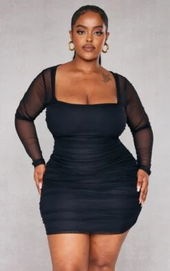 Plus Black Mesh Square Neck Ruched Bodycon Dress -Women Clothing Shop b09f59de7f36946481b4a361cab8c8d050c5516c cmb8297 3