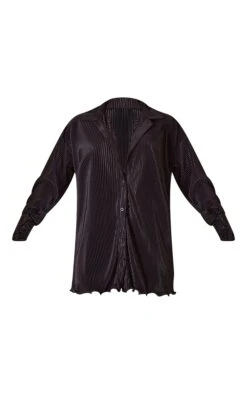 Black Plisse Frill Hem Shirt Dress -Women Clothing Shop b0fa620af1ebf30b5936e365dc40ff9b0721829a cmy2177 6