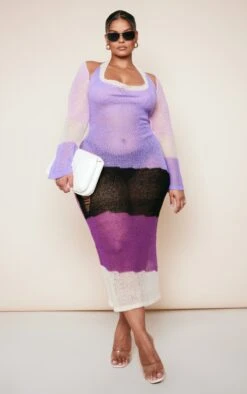 Plus Purple Sheer Knitted Maxi Dress