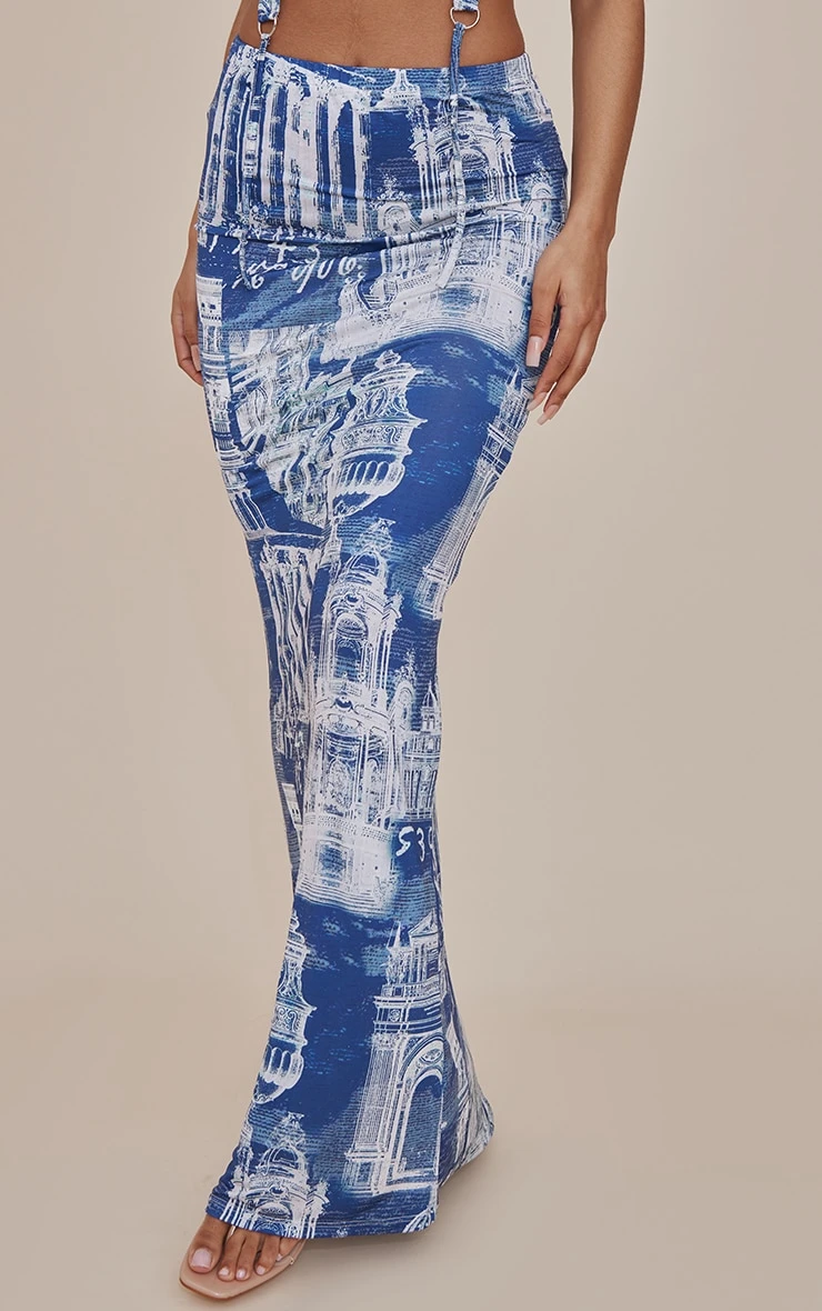 Blue Denim Print Slinky Low Rise Midaxi Skirt 4 Blue Denim Print Slinky Low Rise Midaxi Skirt - Image 2