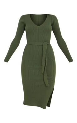 Khaki V Neck Belted Long Sleeve Split Midi Dress -Women Clothing Shop b38e30b0a29877bd940c085ea09d1c58408b6f8c cmp8731 6