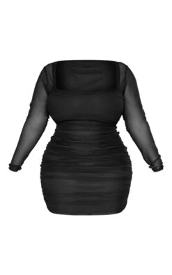 Plus Black Mesh Square Neck Ruched Bodycon Dress -Women Clothing Shop b58961e7e576cfd49967984b406262c3900cbcc3 cmb8297 5