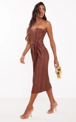 Chocolate Plisse V Bar Tie Waist Midi Dress -Women Clothing Shop b73f2f1519fe8f797a7c7709b5960a7ea00b8e4e cnb3677 3