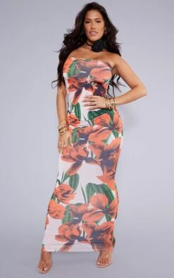 Shape Red Floral Printed Slinky Bandeau Ruched Side Midaxi Dress -Women Clothing Shop b88bf01b3ac51c9408094de490e77f542426f514 cnc8754 3