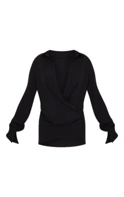 Black Textured Woven Extreme Plunge Bell Cuff Shirt Dress 11 Black Textured Woven Extreme Plunge Bell Cuff Shirt Dress -Women Clothing Shop baaf706ae1d51f6e607c3a0af698091c36874cce cmq2641 5