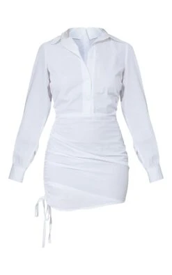 White Ruched Side Fitted Shirt Dress -Women Clothing Shop babbfe6fd96d05dc43acb408e86af30dc512b726 cmt6127 6
