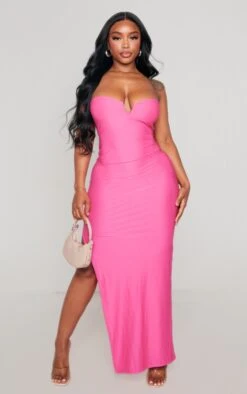 Shape Bright Pink Slinky V Bar Midi Dress
