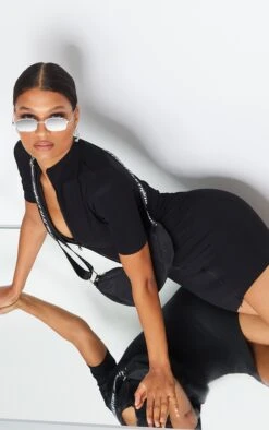 Black Zip Front Rib Short Sleeve Bodycon Dress -Women Clothing Shop bce87ec0cd3e241326e5ec12583465554f182594 cmm5018 4