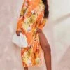 Tall Orange Floral Print Plisse Long Sleeve Split Detail Midi Dress -Women Clothing Shop bcfed800d27c652d9a344e3ca330da94dfebbc19 cne4926 1