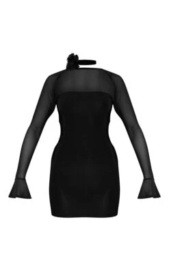 Black Slinky Cut Out Mesh Flared Sleeve Bodycon Dress -Women Clothing Shop be064d129efaab54ee38fdc87b78537b73827a99 cnc2324 5