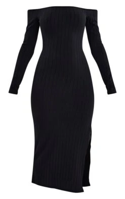 Black Wide Rib Bardot Split Detail Midi Dress -Women Clothing Shop c0b5a29f5abbba86bbb2b511701510ce719f0ade cnc7088 5