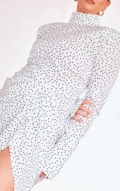 Plus White Polka Dot High Neck Draped Midi Dress -Women Clothing Shop c26219fc2cdaed9f81ac982298edf39935fa0049 cne4058 4