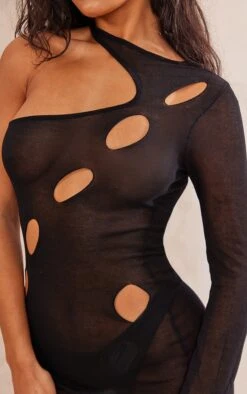 Black Sheer Knit Cut Out One Shoulder Maxi Dress -Women Clothing Shop c32f591cf71b7296c09bb6c24687b0ea56fb9993 cnc3265 4