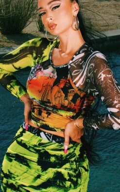 Multi Abstract Print Ruched Mesh Mini Skirt -Women Clothing Shop c4ac3a48361d85a3ccac38d62985f94c8e14ca25 CMZ7451 4