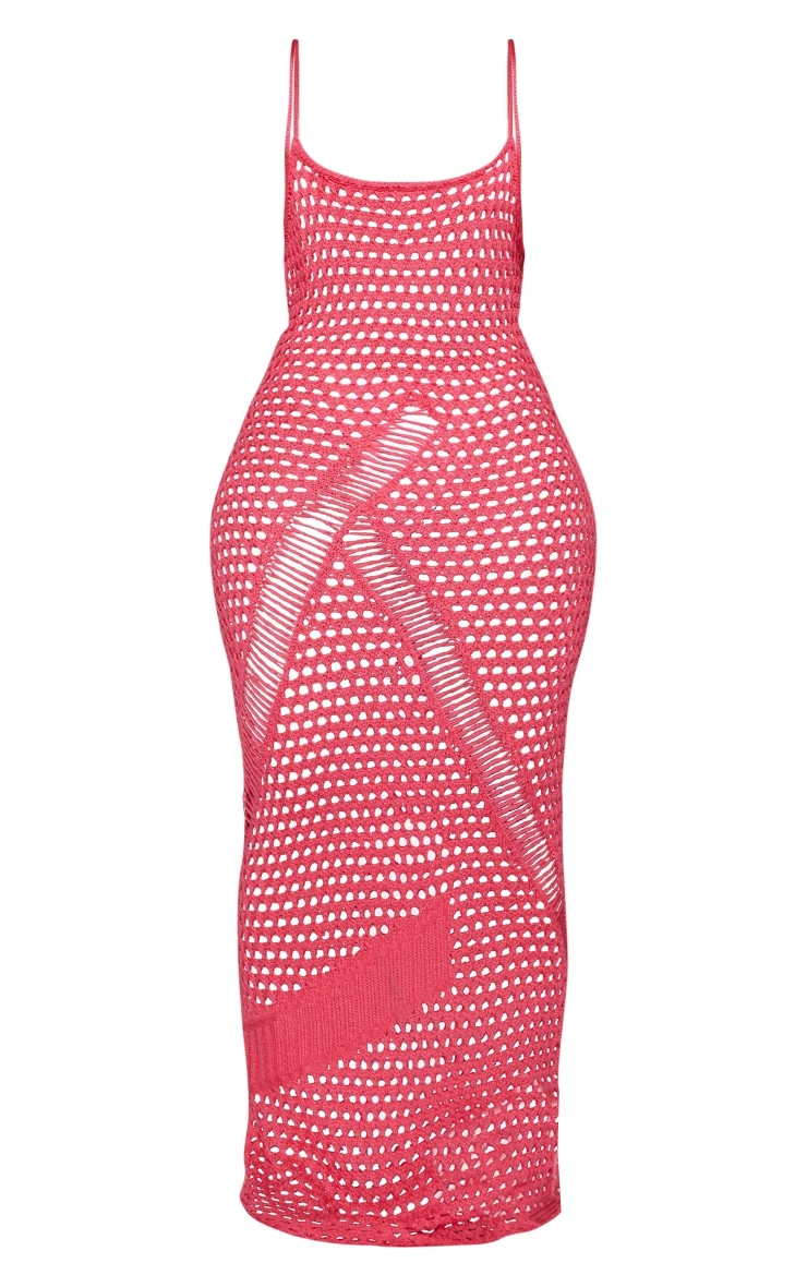 Shape Hot Pink Knit Crochet Strappy Maxi Dress 7 Shape Hot Pink Knit Crochet Strappy Maxi Dress - Image 5