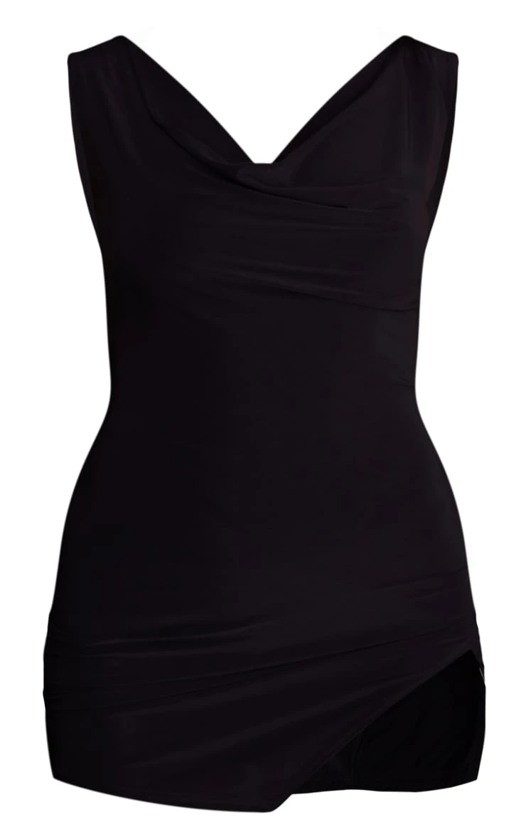 Black Slinky Cowl Wrap Detail Backless Bodycon Dress 7 Black Slinky Cowl Wrap Detail Backless Bodycon Dress - Image 5