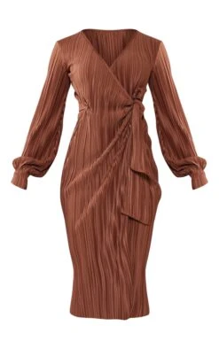 Chocolate Plisse Long Sleeve Wrap Midi Dress -Women Clothing Shop c9699b27f79bbb32f90583cee8ee09f0de7a9659 cnb3628 5