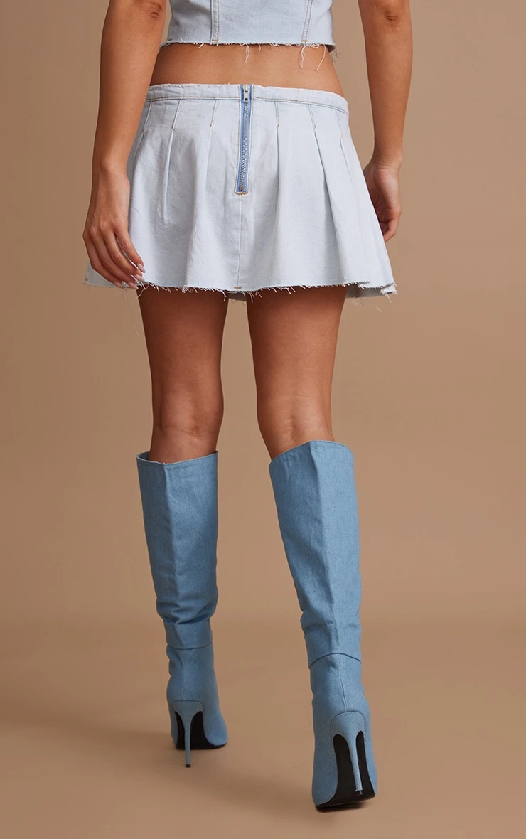 Light Blue Wash Low Rise Denim Mini Tennis Skirt 5 Light Blue Wash Low Rise Denim Mini Tennis Skirt - Image 3