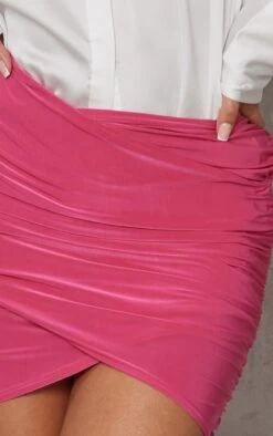 Bright Pink Slinky Ruched Wrap Over Mini Skirt -Women Clothing Shop cc271f4cb194bee67b0c041d57e6e7622bf3e2eb cnb6246 5