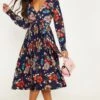 Navy Floral Long Sleeve Pleated Midi Dress -Women Clothing Shop ccac65f9bd84840b5a821faa30f8470b8639a4a4 cly9463 1
