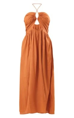 Rust Linen Look Halterneck Plunge Maxi Dress -Women Clothing Shop cf1ed49aa17a64bf98266382be5ae0e56a667e83 cnd8845 5