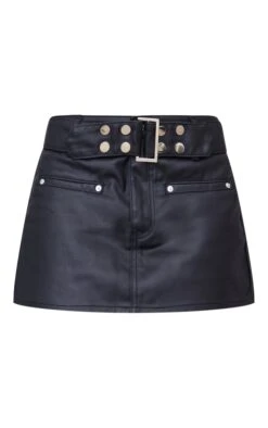 Black Statement Belt Coated Denim Mini Skirt -Women Clothing Shop cf39870b47cbdccb31278ff34638e21a1c944b2e cnb4428 6