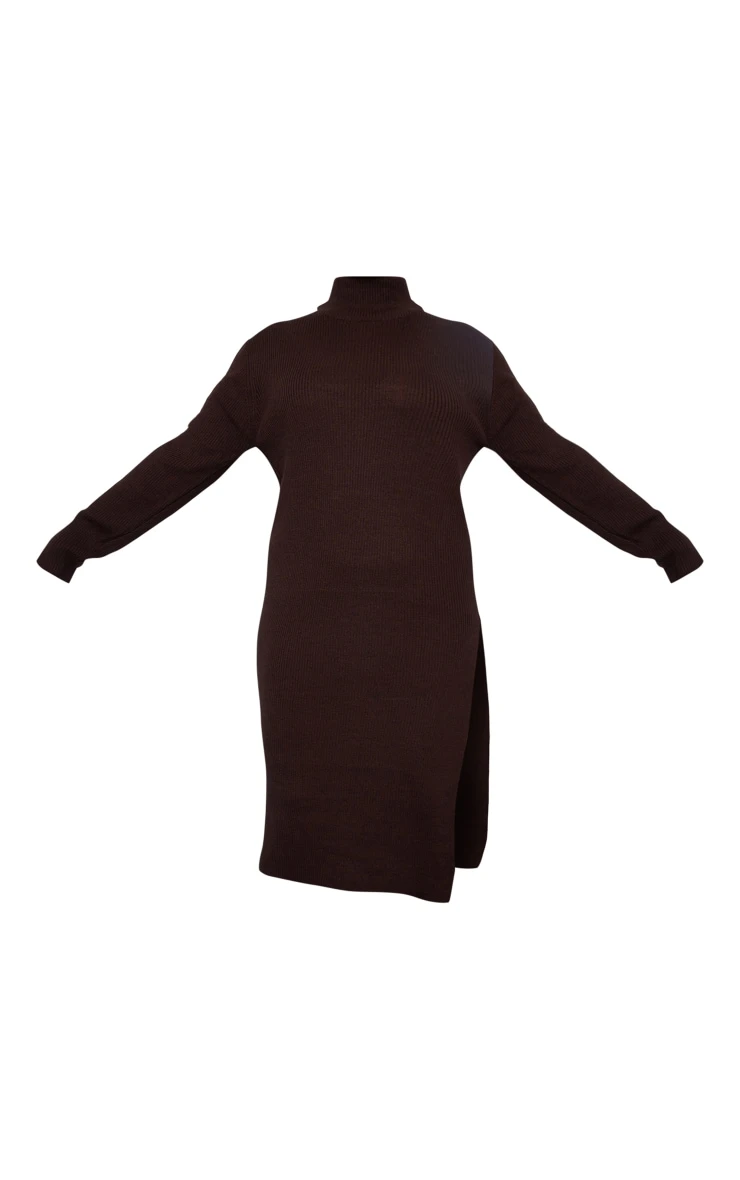Plus Chocolate Roll Neck Side Split Midi Dress 7 Plus Chocolate Roll Neck Side Split Midi Dress - Image 5
