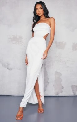 White Satin Bandeau Side Cut Out Maxi Dress