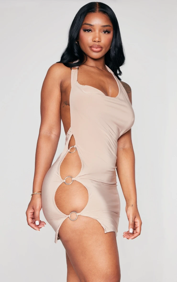 Shape Taupe Slinky Ring Detail Cut Out Mini Dress 5 Shape Taupe Slinky Ring Detail Cut Out Mini Dress - Image 3