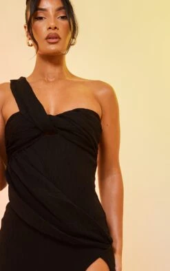 Black Textured One Shoulder Drape Split Midaxi Dress -Women Clothing Shop d55b40431e36892dd3078c3899f3c632c43ca14b cnd7576 4